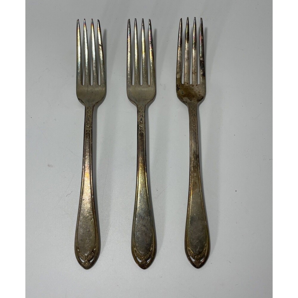 Lot of 3 Vintage 1847 Rogers Bros IS Silverplate Fork Art Deco Pattern Flatware
